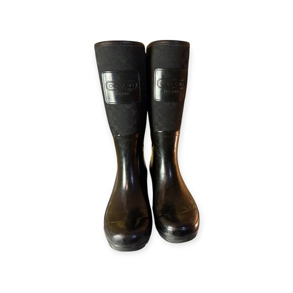 Coach Signature Black Rain Boots – Women's Size 8 - Picture 1 of 5